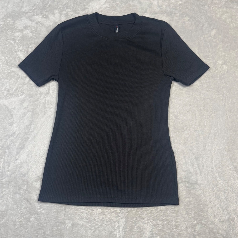 NWOT American Giant Womens Ribbed Short Sleeve Crew T-Shirt S‎ Black Made in USA